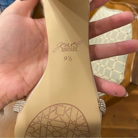 Jewel Badgley Mischka Champagne Lexie Knotted Platform Block Heel Size 9.5 - Picture 3 of 10